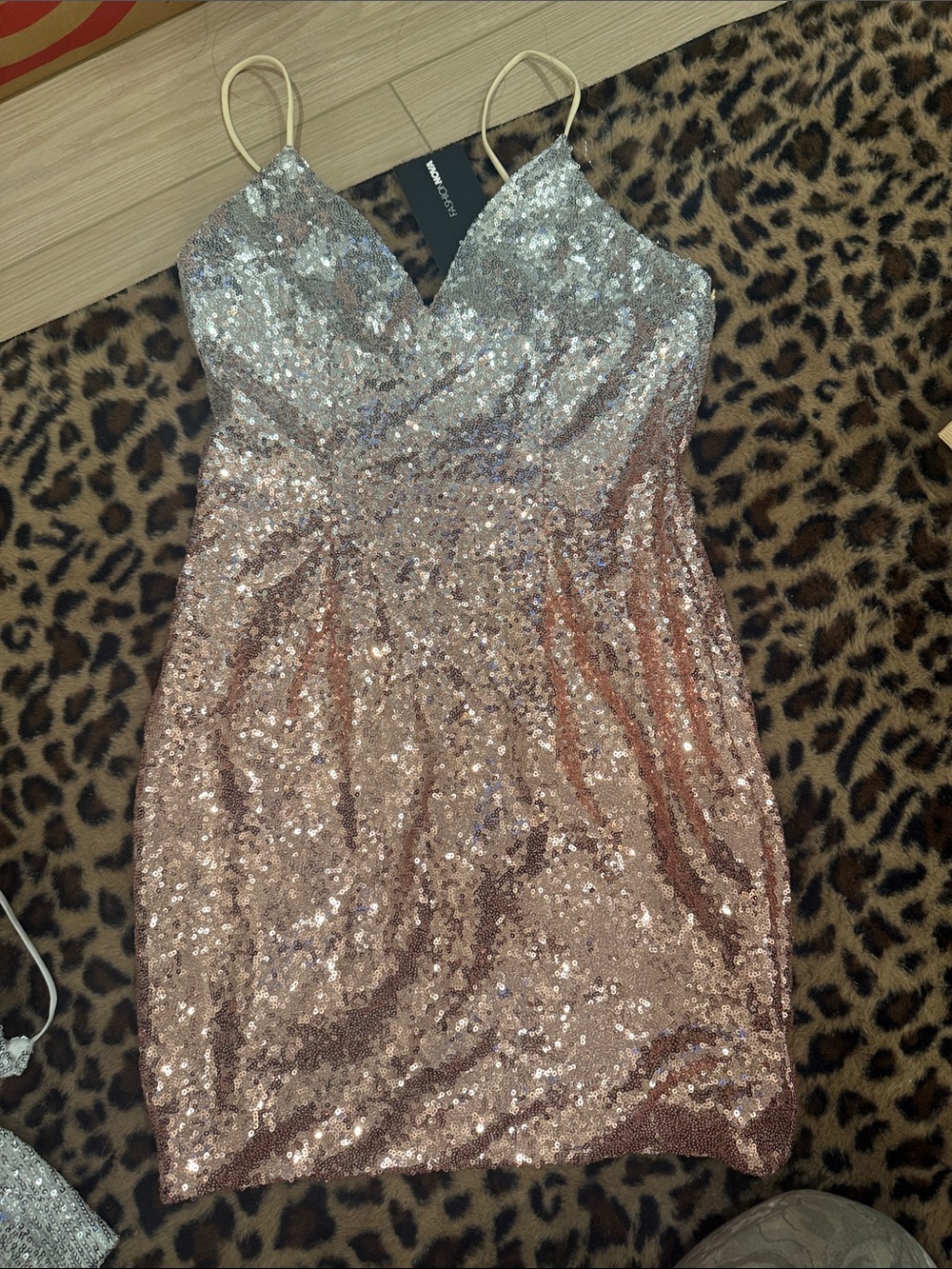 Fashion Nova Rose Gold Sequin Mini Dress